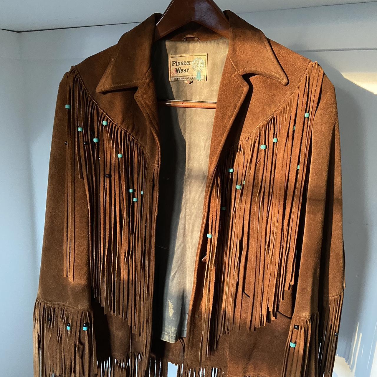 Vintage 50s Mid-Western Sport Togs Brown Leather Fringe Jacket, Sz