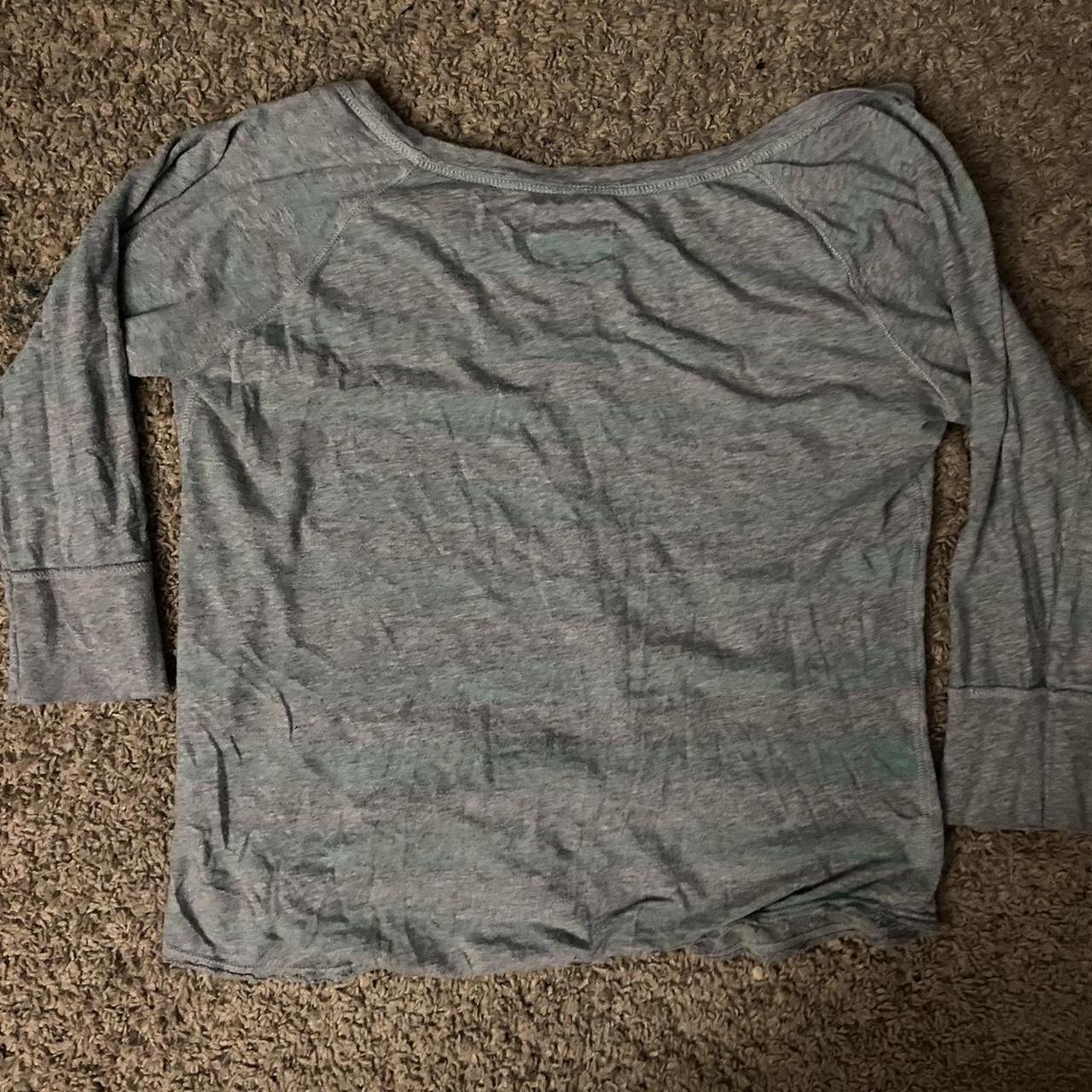 American Eagle Off The Shoulder Grey Teal Tee Depop