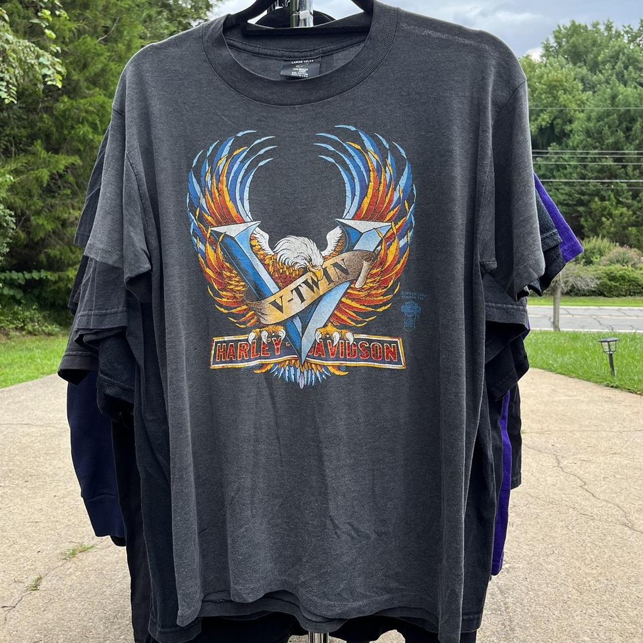 Vintage 80s 3D Emblem Harley Davidson T-Shirt V Twin...