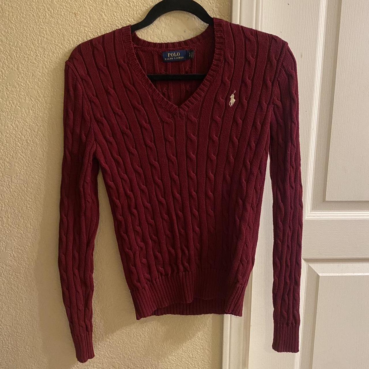 Polo Ralph Lauren burgundy v-neck knit sweater So... - Depop