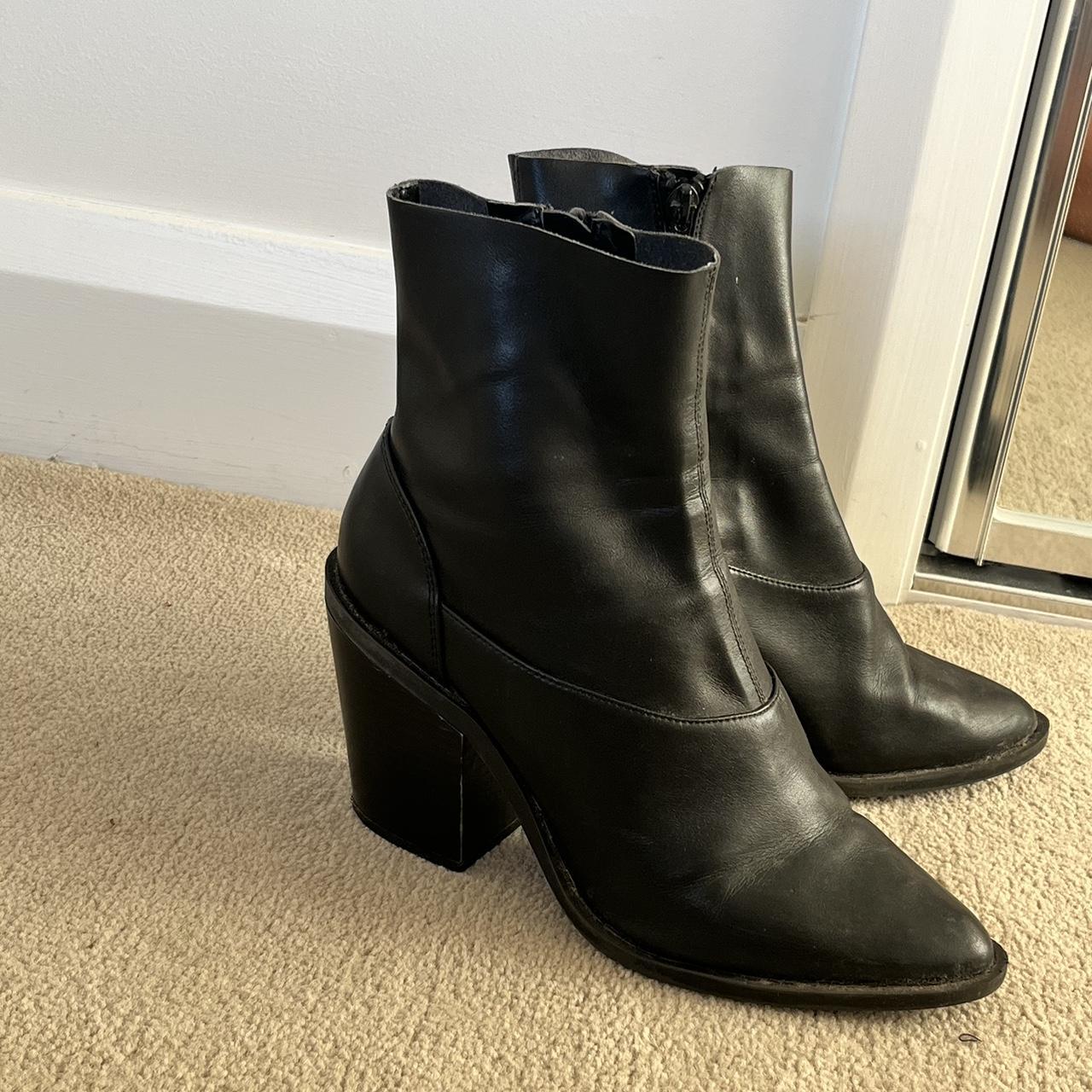 Miss shop heeled boot with zipper pointed toe very... - Depop