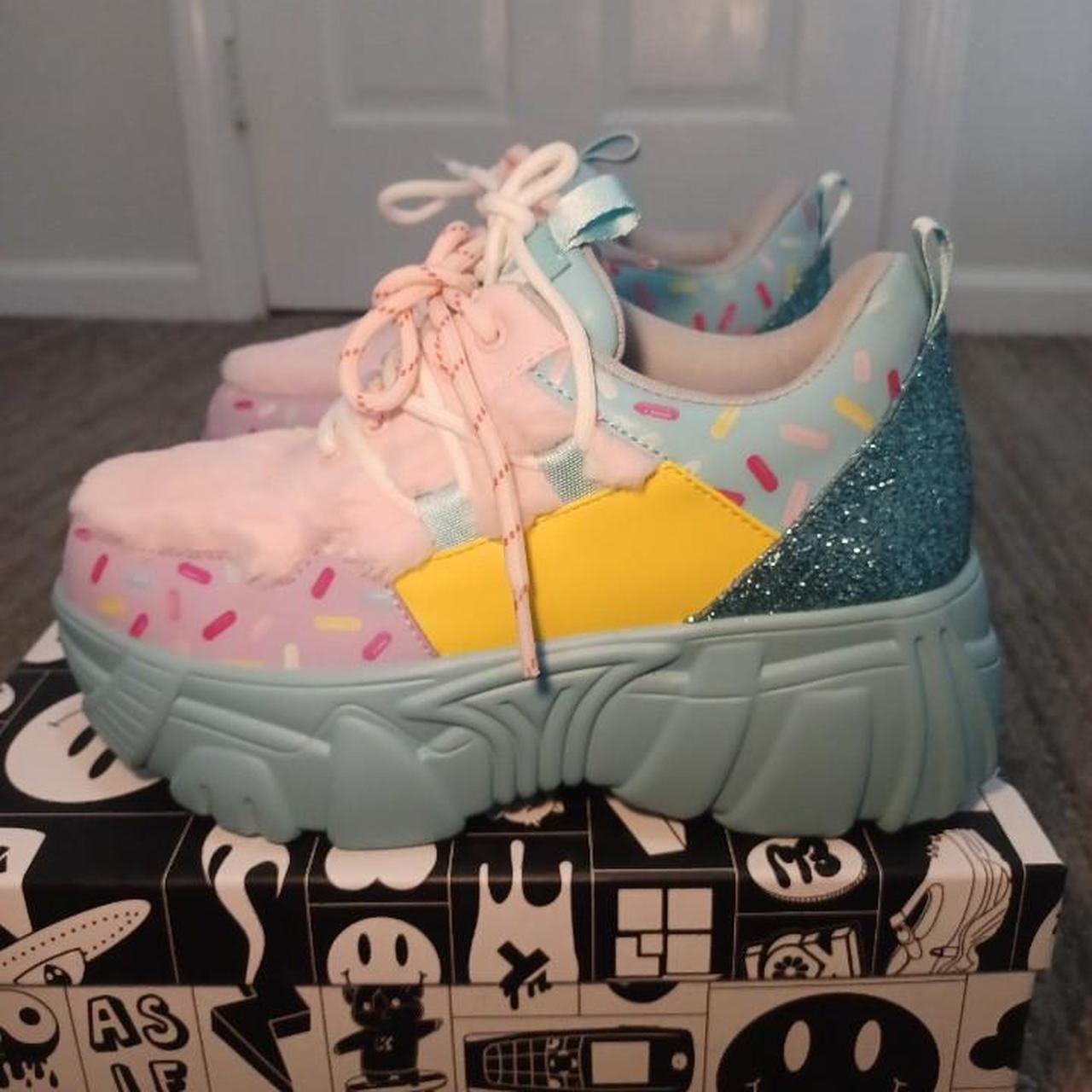 Koi Footwear Women's Pink and Blue Trainers Depop