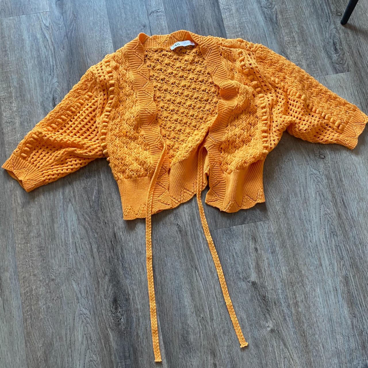 Orange Neon Zara Sweater Zara Crocheted Tie Front Open Sweater Top