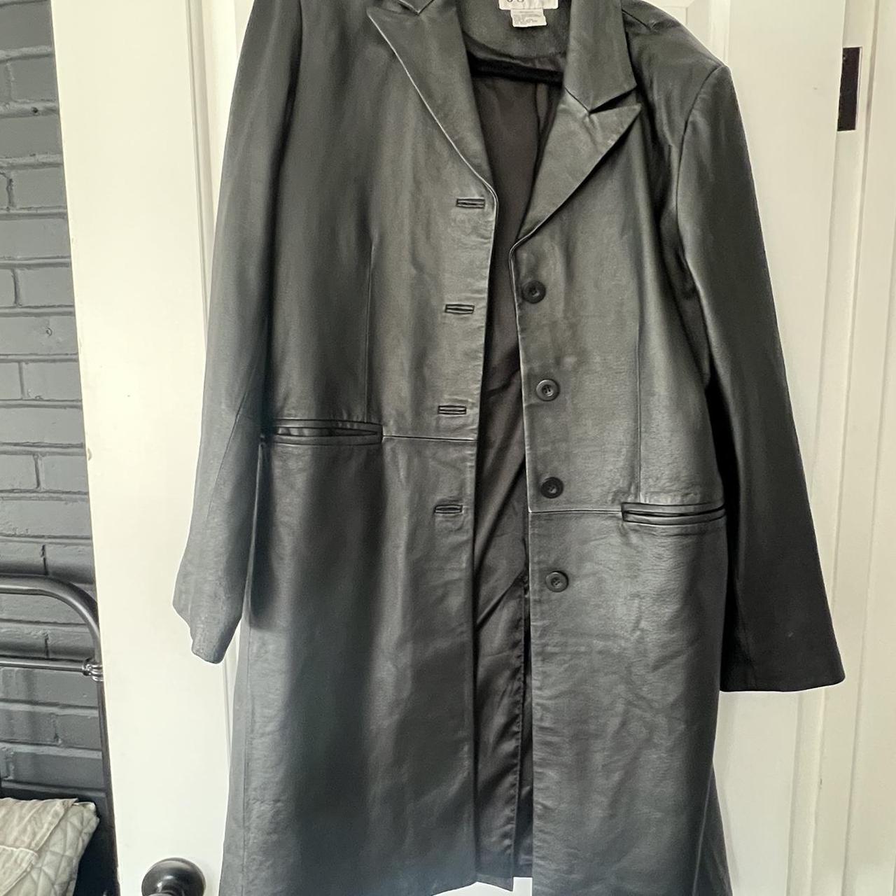 Leather Trench Coat - Depop