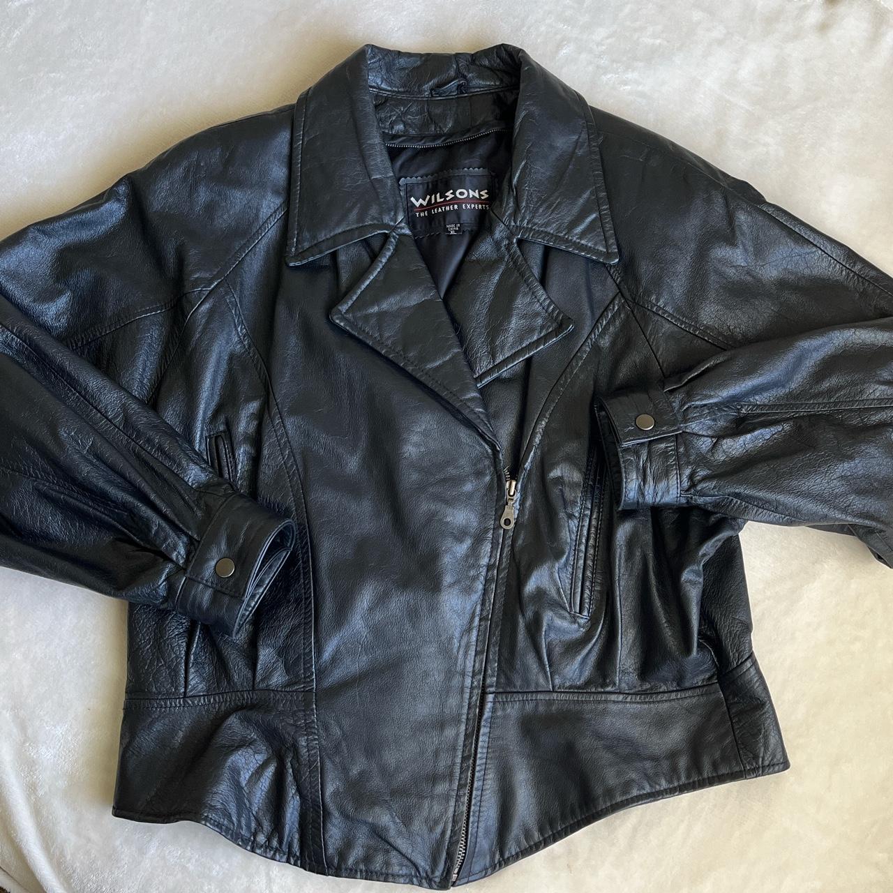 vintage 90s wilsons black leather moto zip up... - Depop