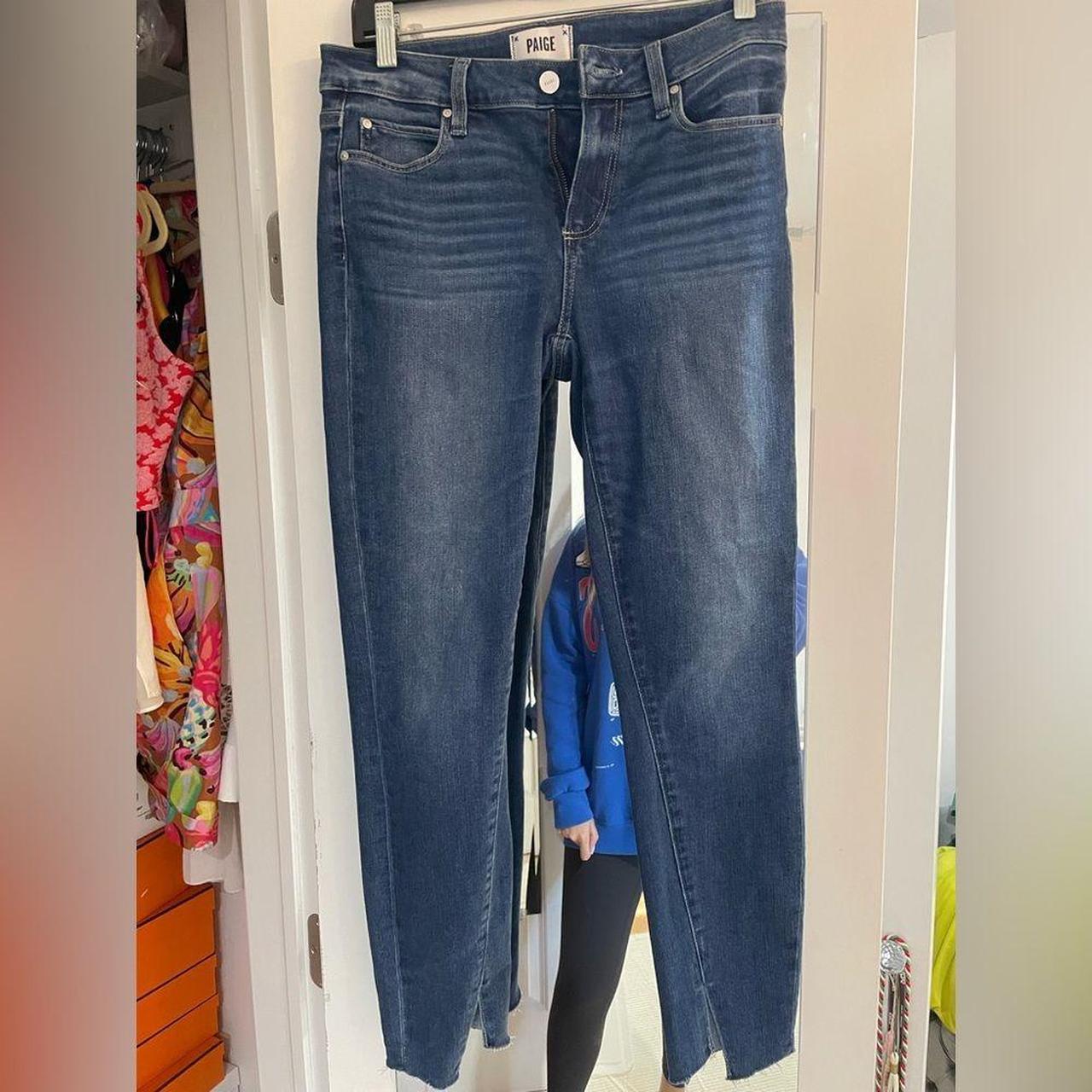 thumbnail image 2 of Women's Mid Blue High Rise Mildly-Distressed Cropped Stretchable Denim 2 of 13