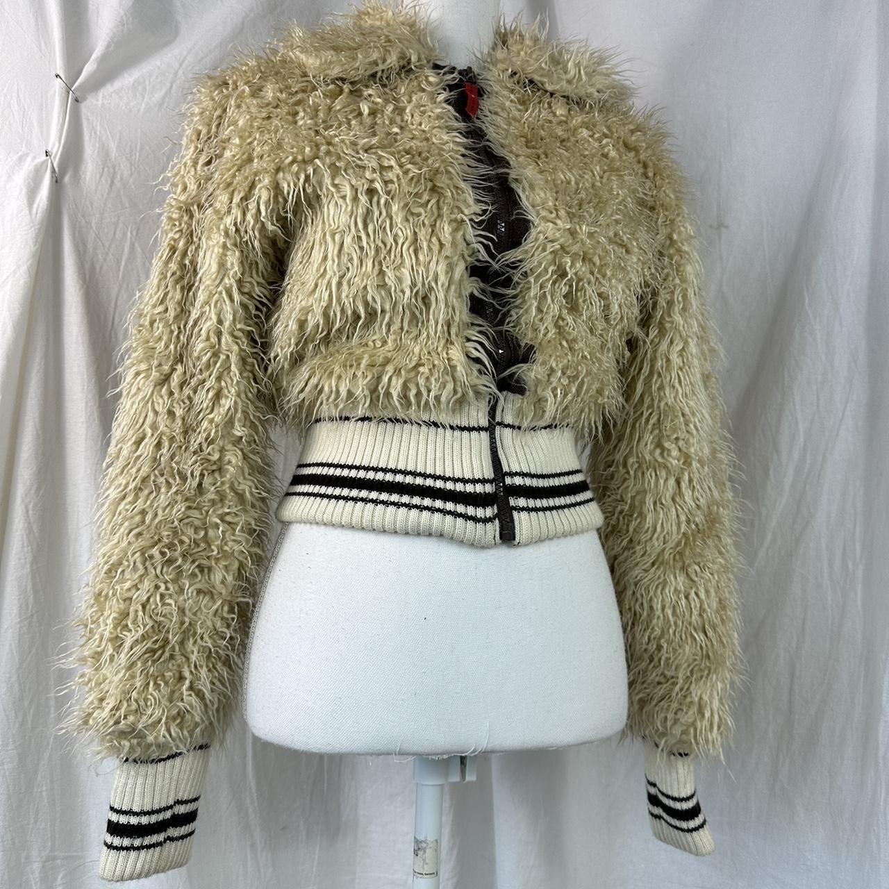 ೄྀ࿐ Vintage 00s archival fuzzy fur bomber jacket... - Depop