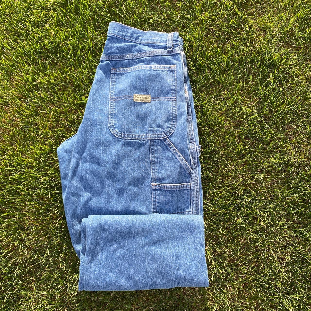 Wrangler Men's Blue and Navy Jeans | Depop