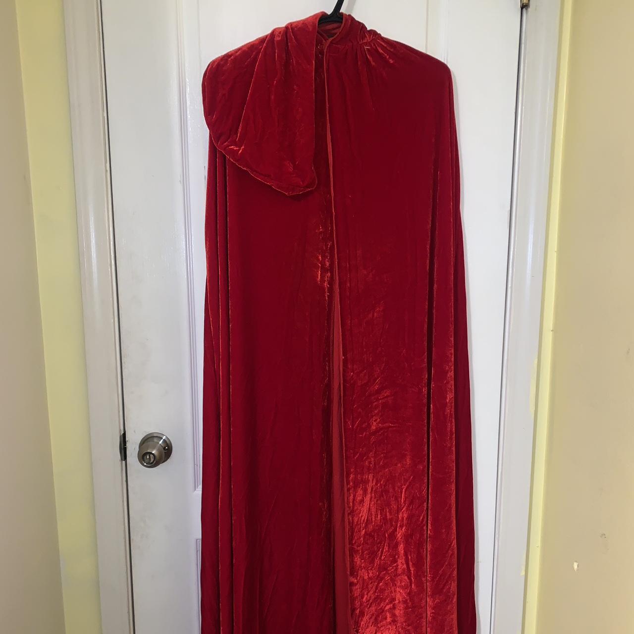 Red velvet costume cape with hood 45” long , worn... Depop