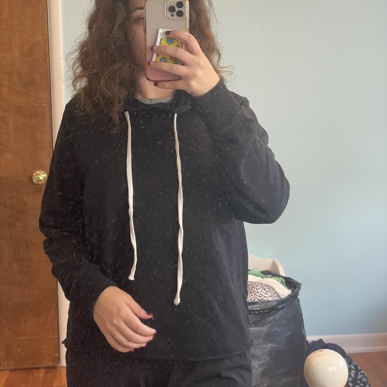 Black lightweight throw over hoodie with white... Depop