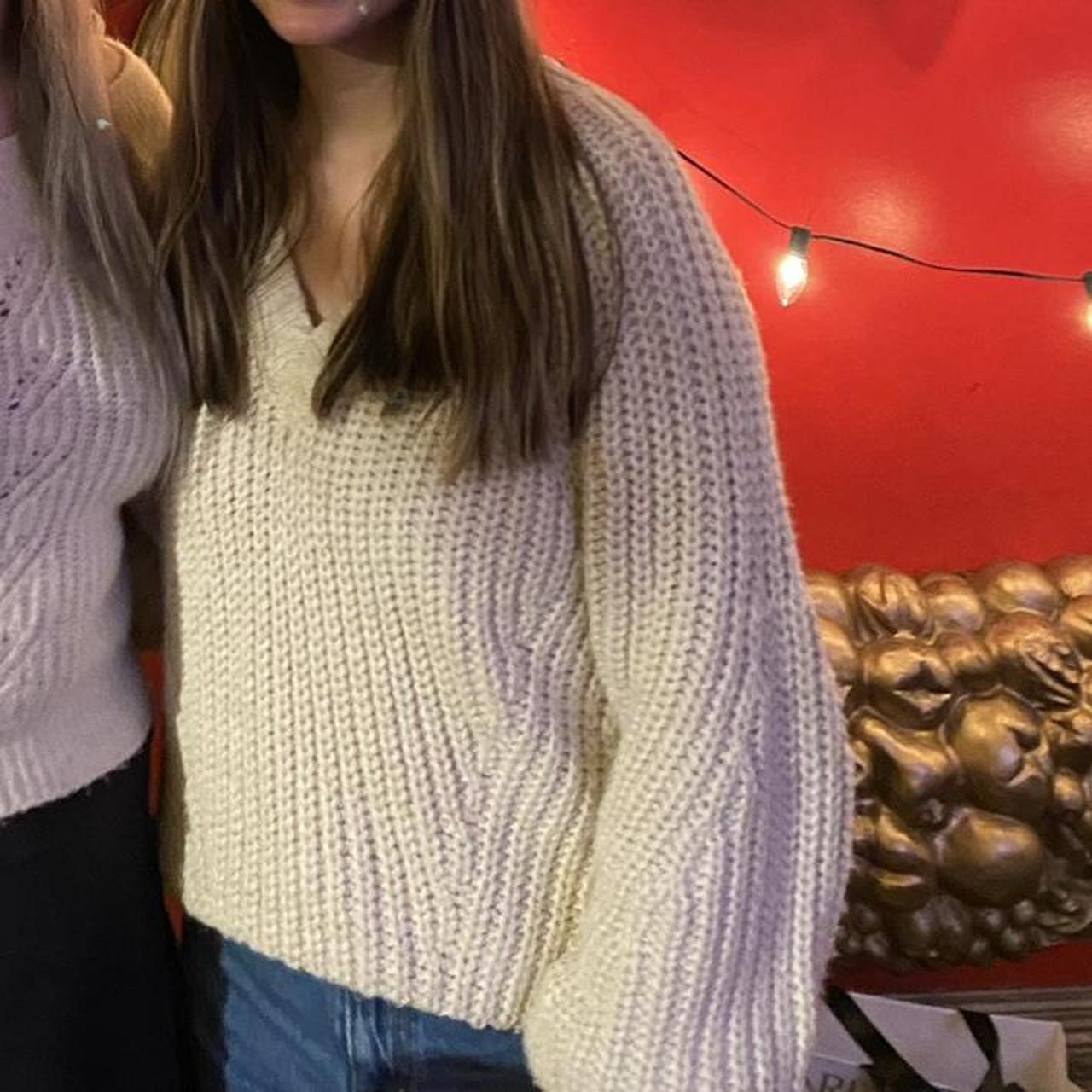 Oversized chunky knit v-neck sweater from Depop