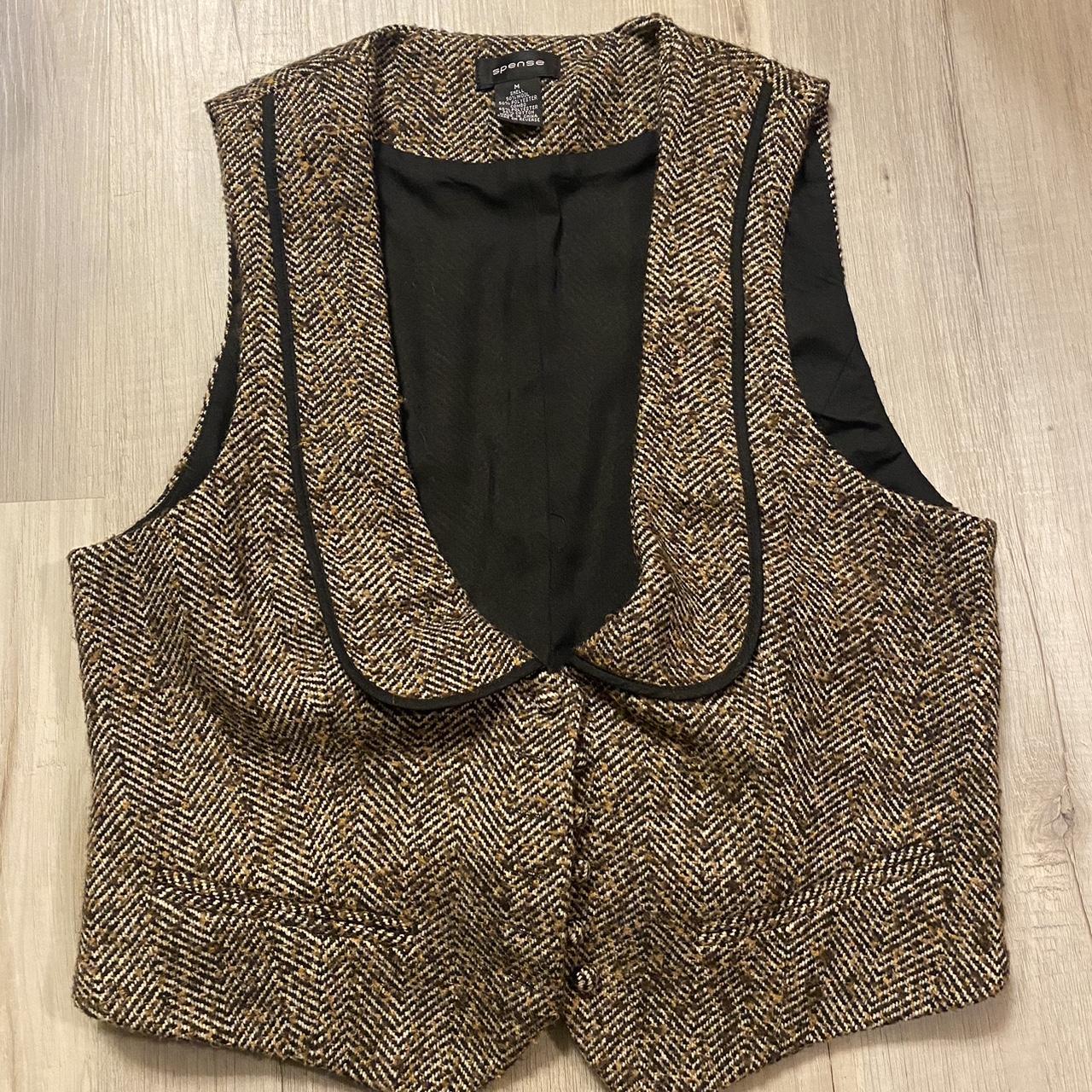 twee core vintage collared brown vest with front... - Depop