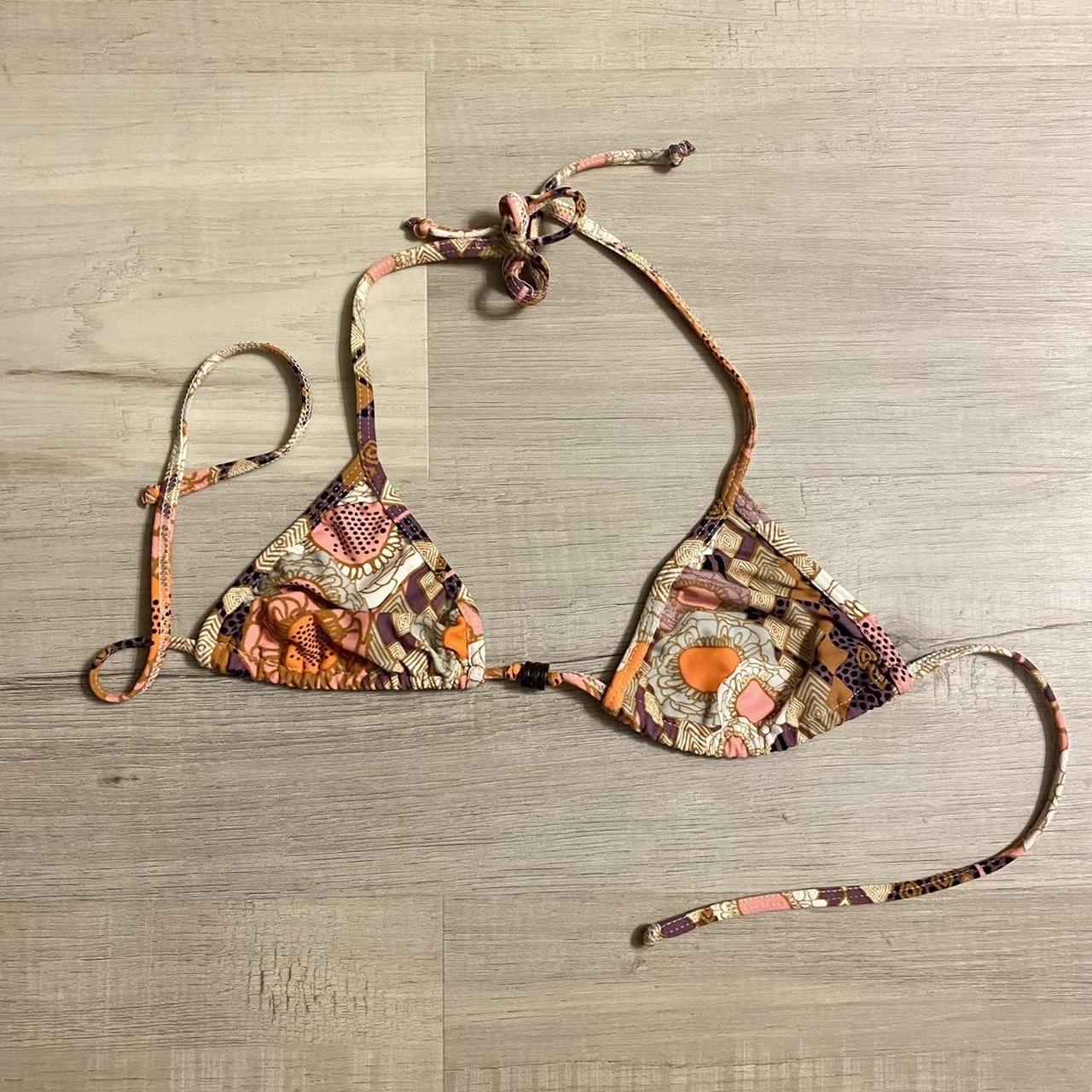 vintage patchwork style micro bikini top - Depop