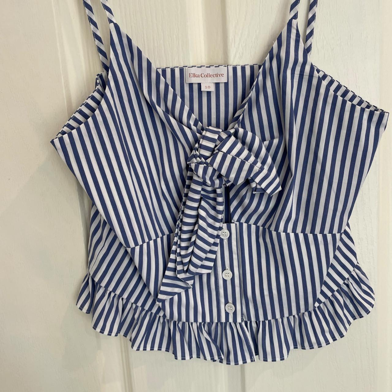 ELKA COLLECTIVE BLUE AND WHITE STRIPED PEPLUM... - Depop