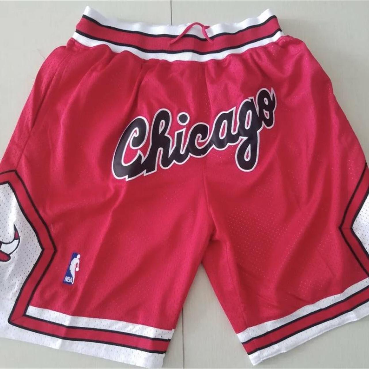 Chicago Bulls Vintage Stitched Basketball Shorts Red... - Depop