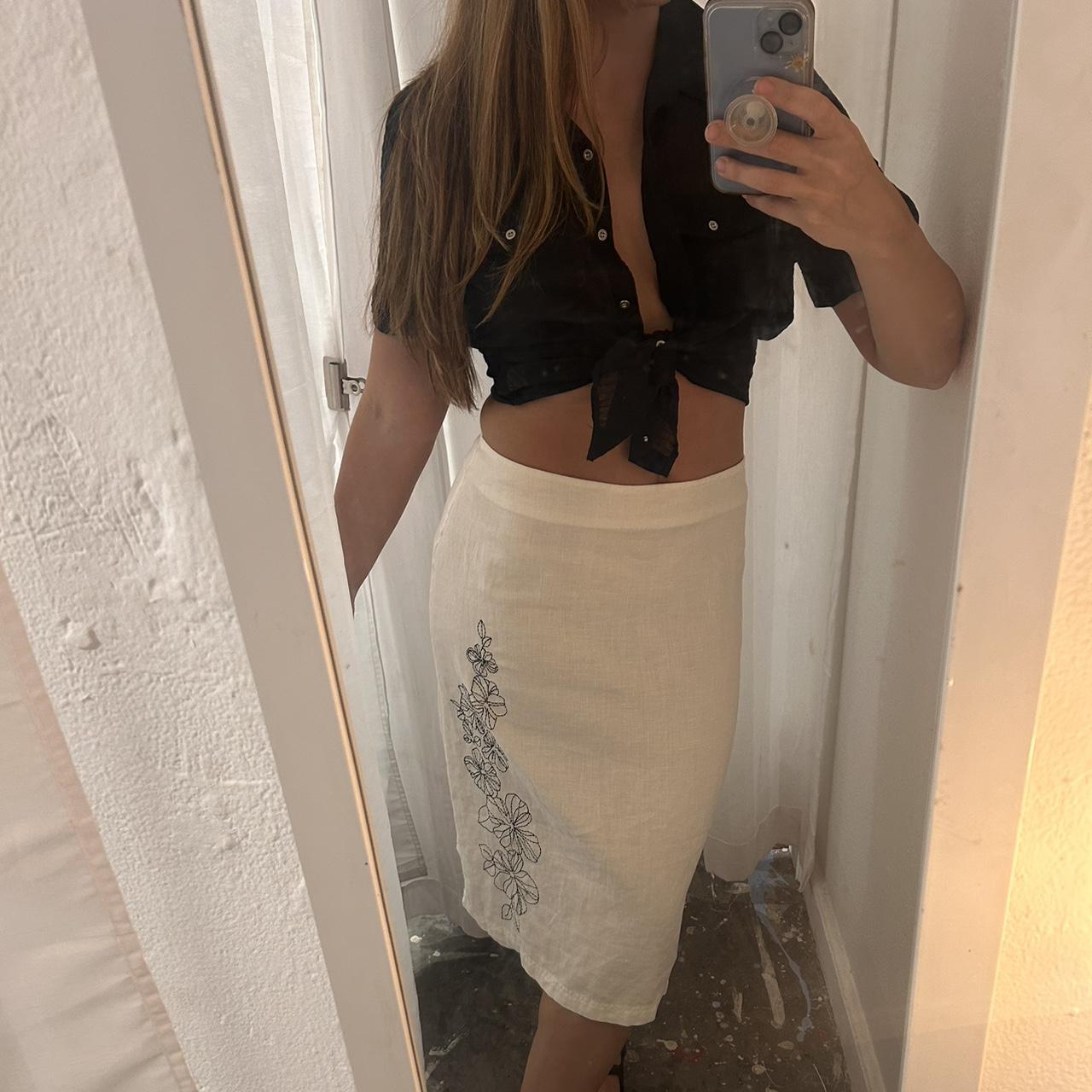 90s vintage 100% linen midi skirt Tag says size Depop