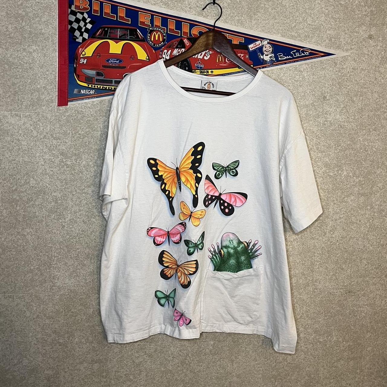 Vintage 1990s Butterfly Frog Nature Tee Shirt -... - Depop