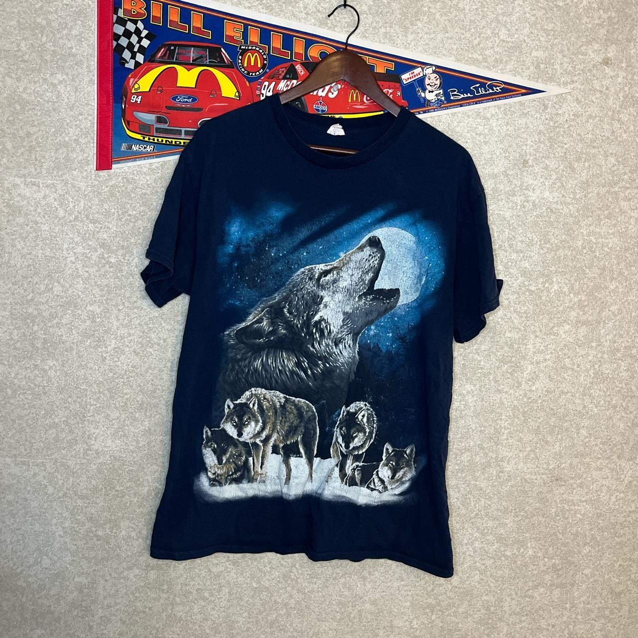 Vintage y2k Wolf Nature Moon Majestic Tee Shirt -... - Depop