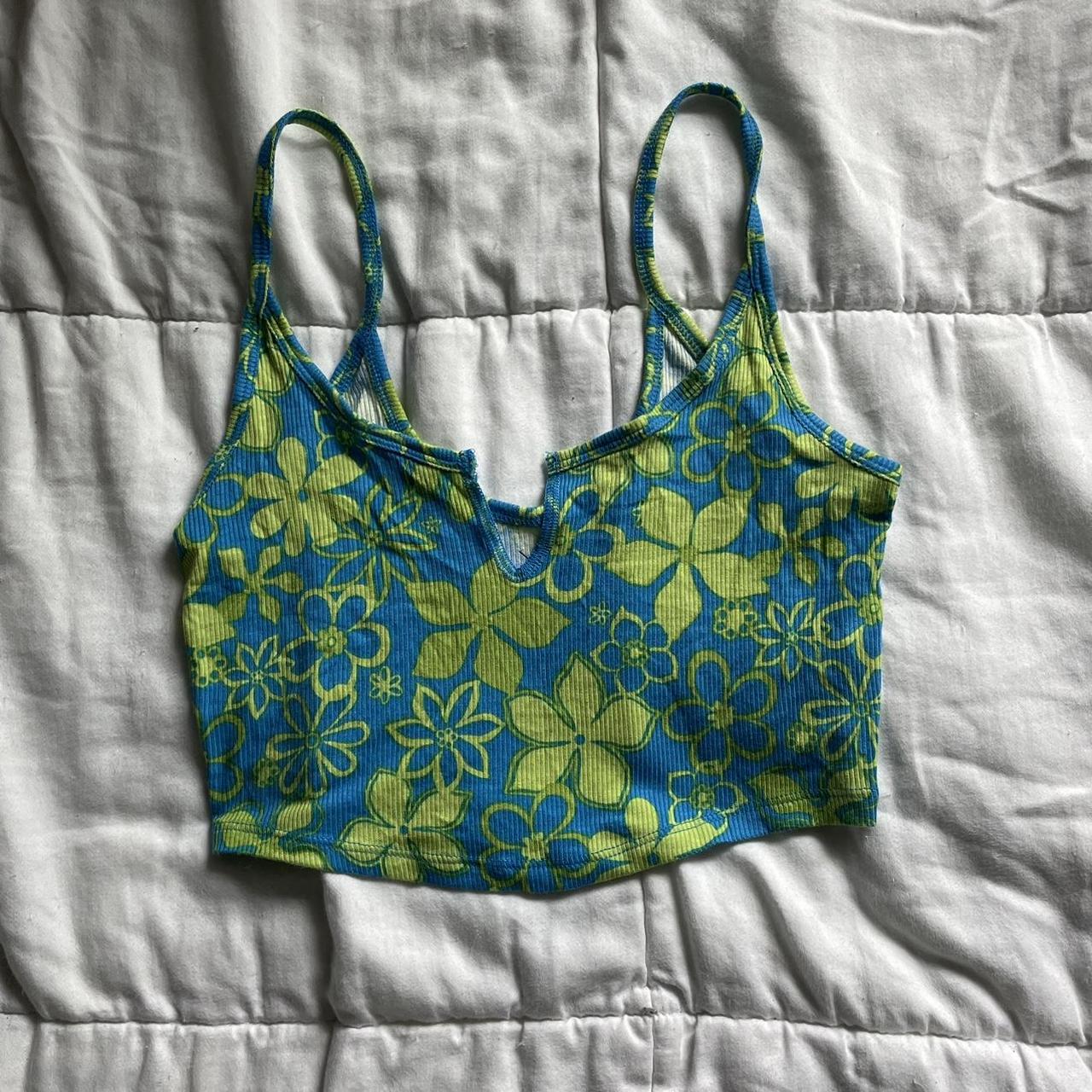 PacSun Women's Blue and Green Crop-top | Depop