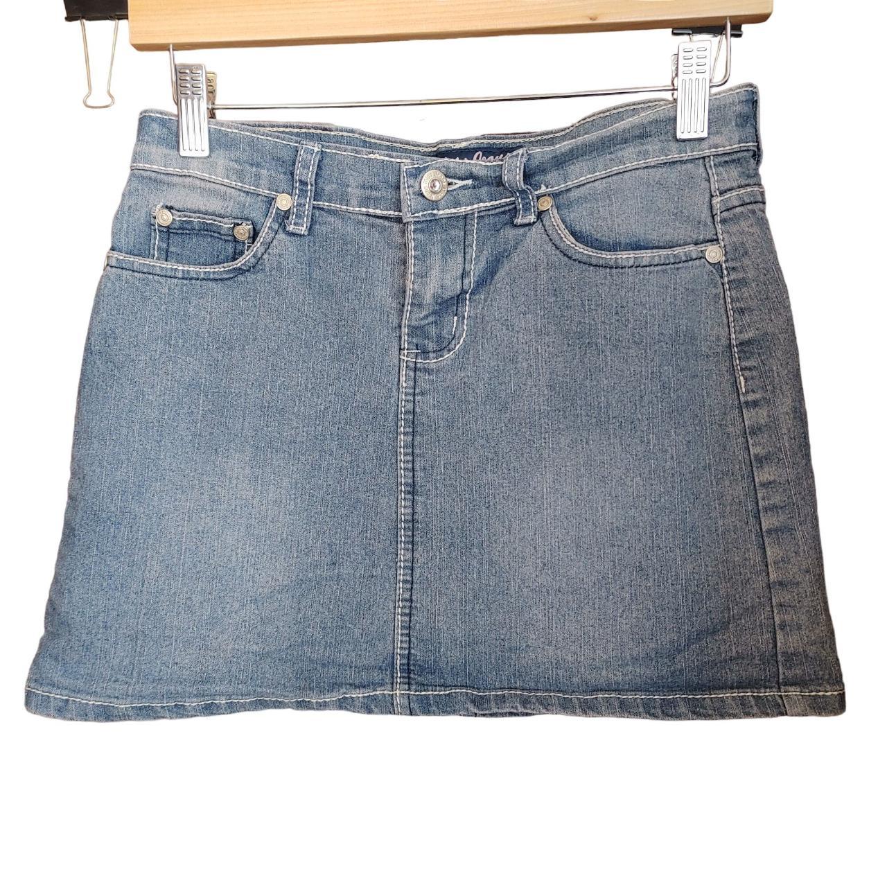 Miss Jeans Women's Blue Denim Charmed Tag Mini Skirt... - Depop