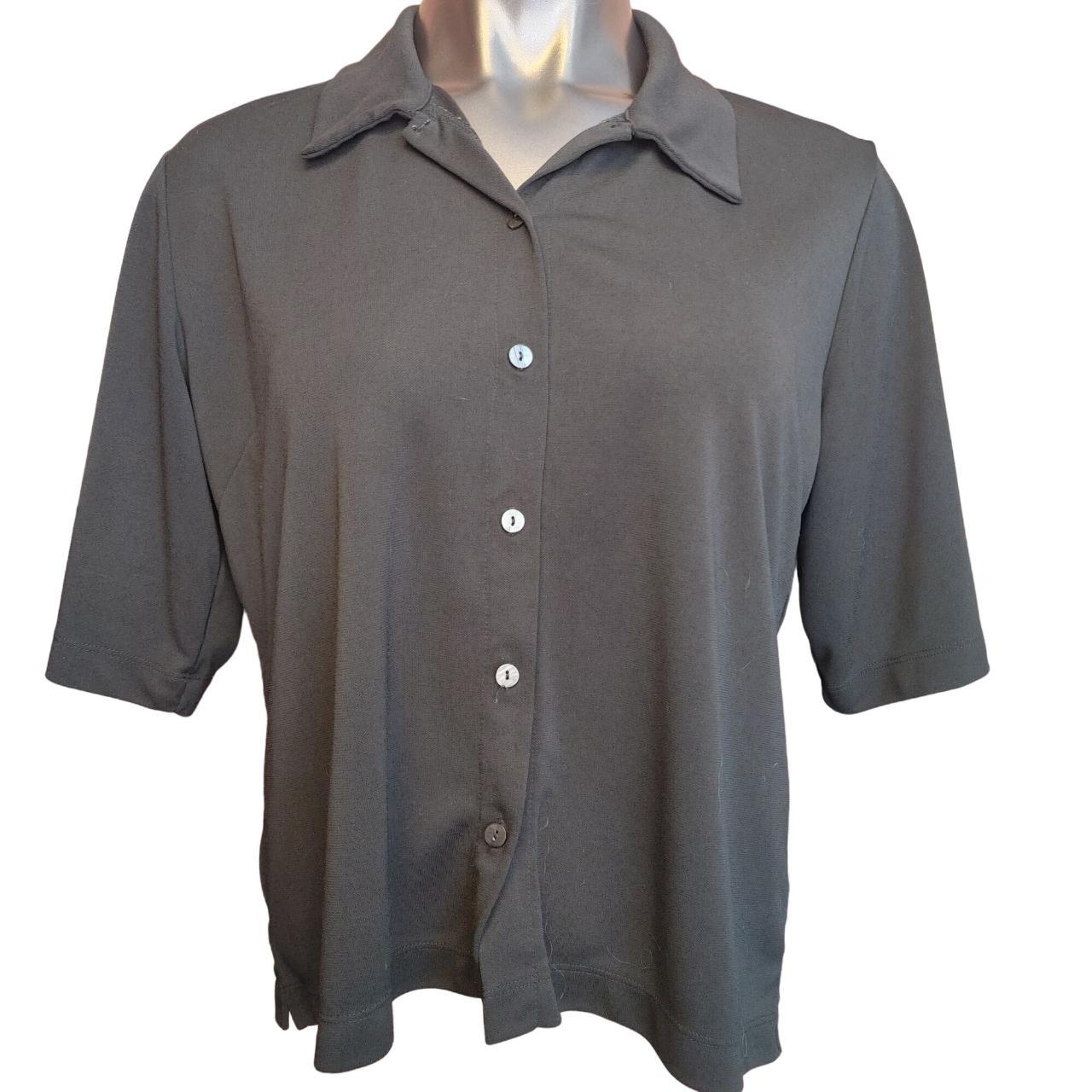 Merona Women's Black Short Sleeve Button Down Top... Depop