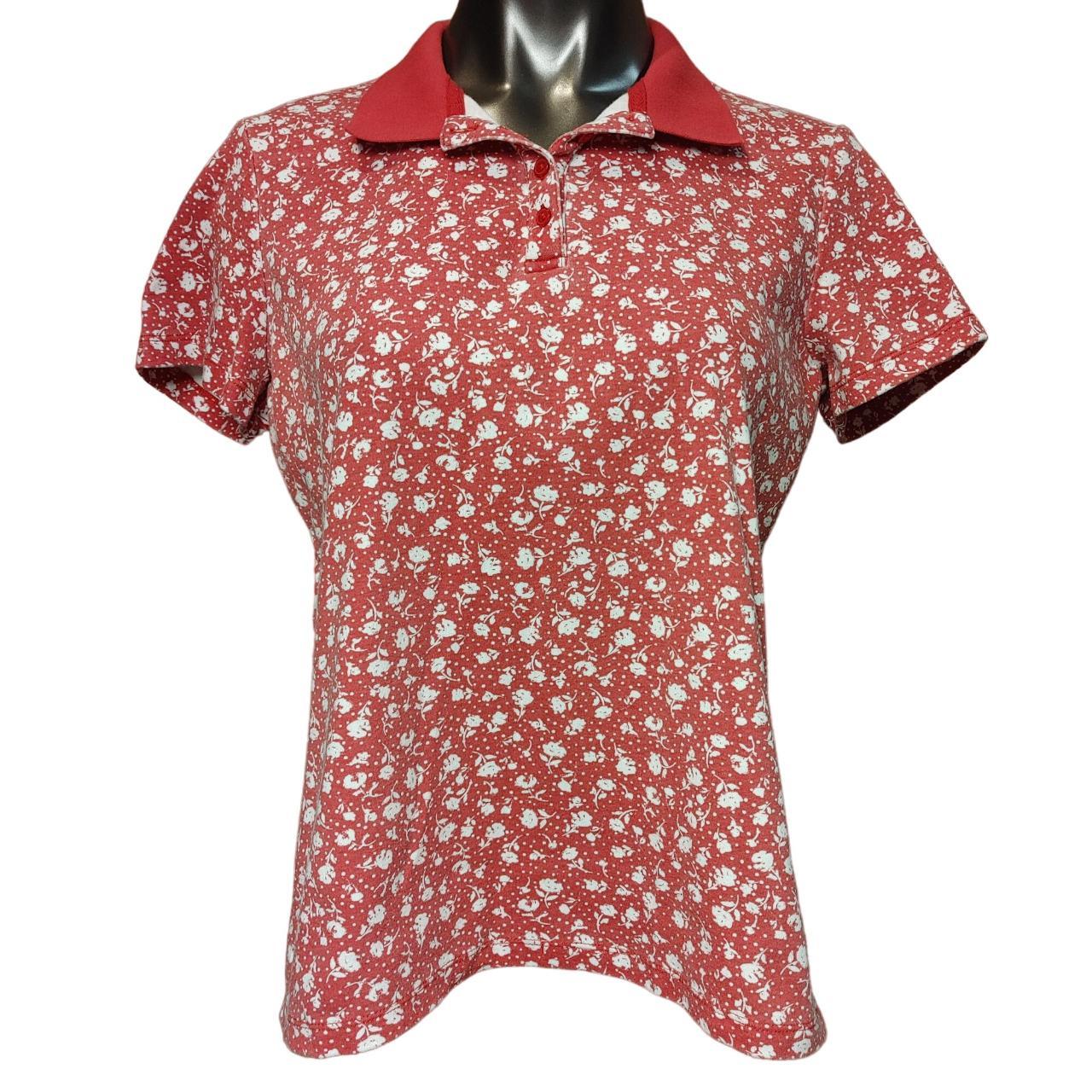 KS Karen Scott Women s Red White Floral Polo. Depop