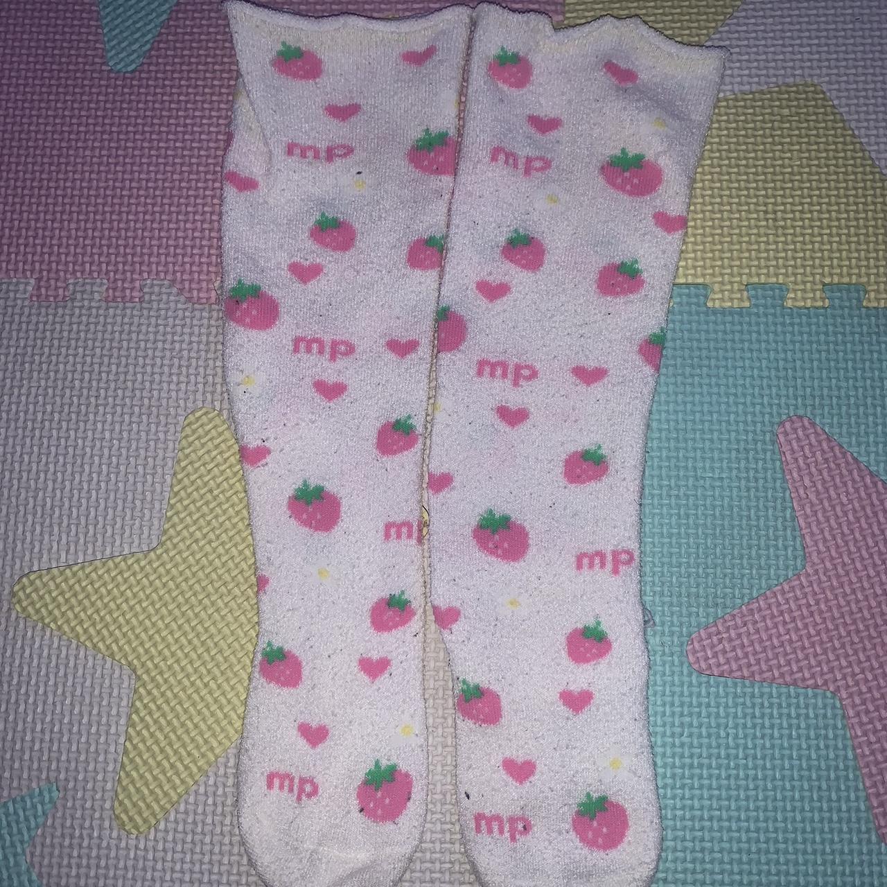 🍓꒱ ↳┊mezzo piano strawberry heart socks / tights... - Depop