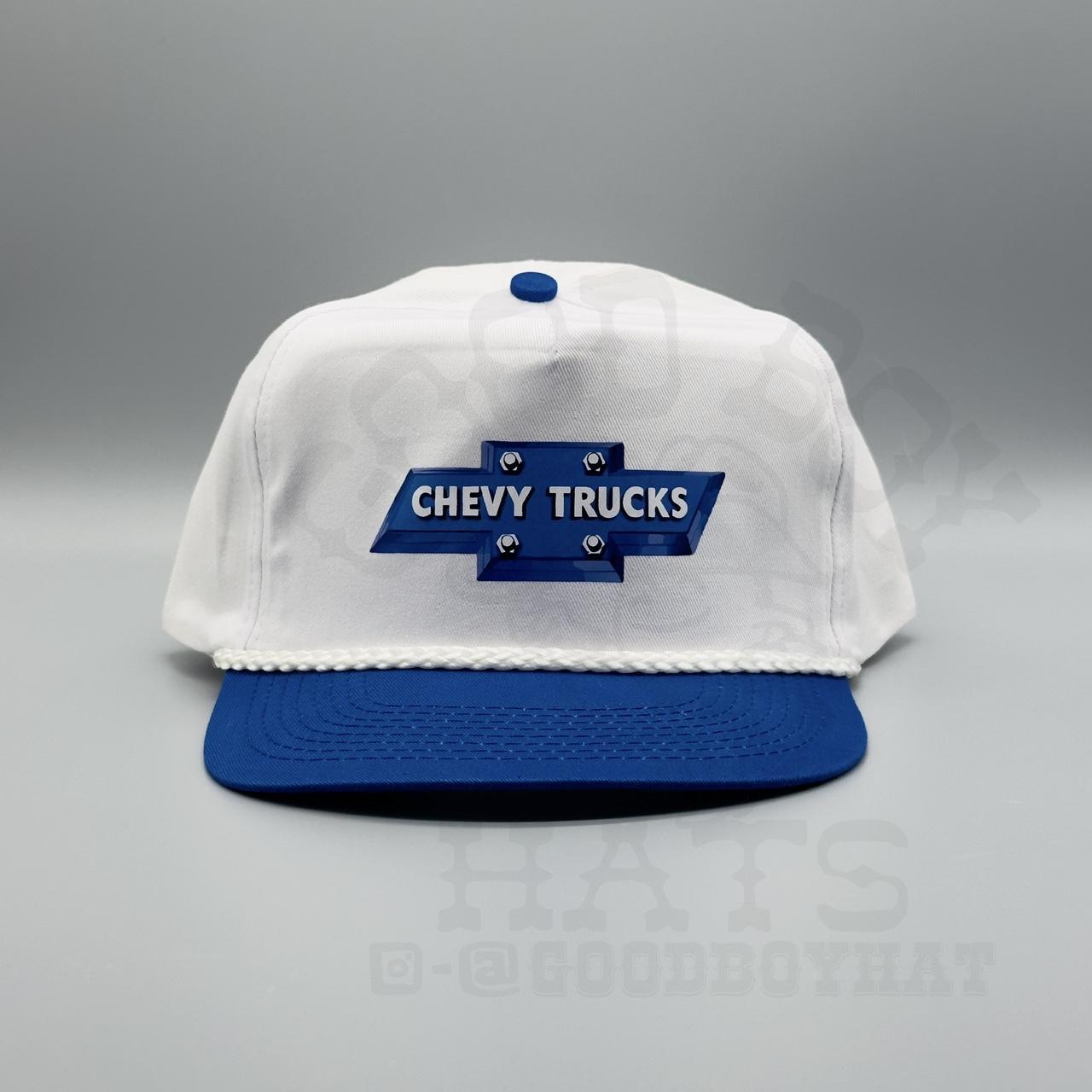 Chevy Trucks Hat - 80s 90s - White/Blue Trucker Rope | Depop