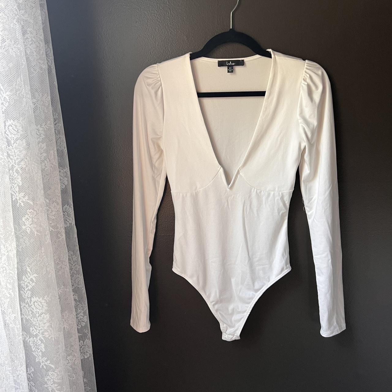 Lulus White Ribbed Knit Long Sleeve Bodysuit Faux - Depop