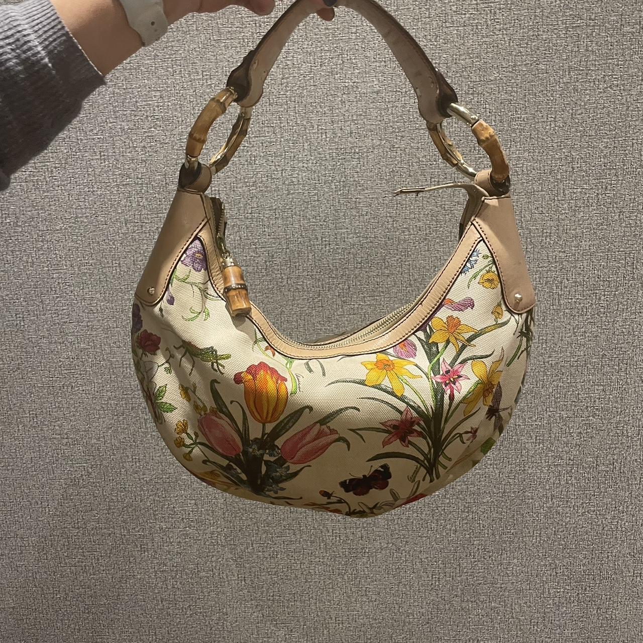 Vintage Gucci Flower Handbag, Bamboo Ring Half