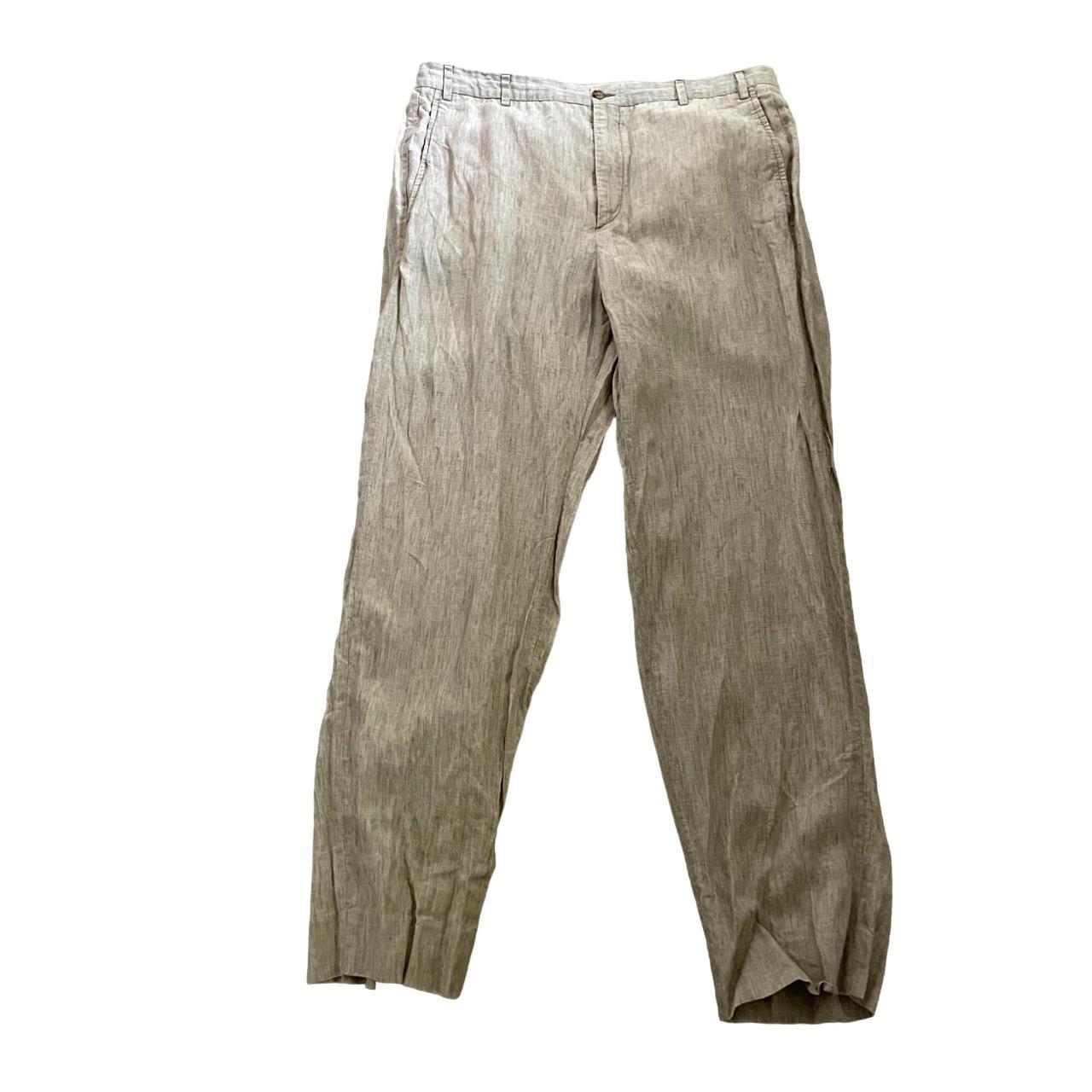 Zanellato Men's Pants - Tan/Cream - 36" – Zanella Flat Front Linen Straight Leg Pants …