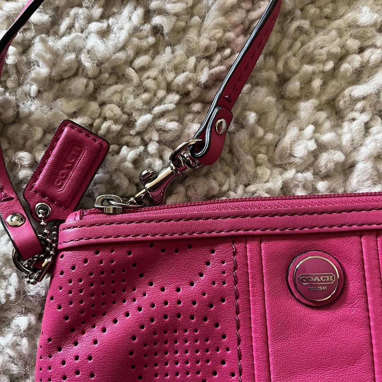 Coach Vintage Brown & Hot Pink Wristlet Wallet - Depop