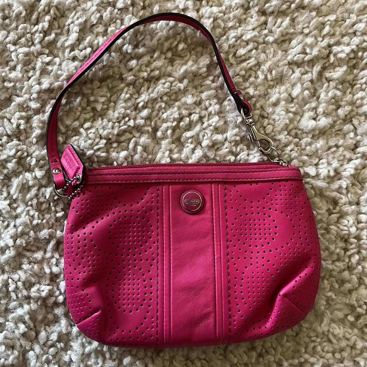 Coach Vintage Brown & Hot Pink Wristlet Wallet - Depop