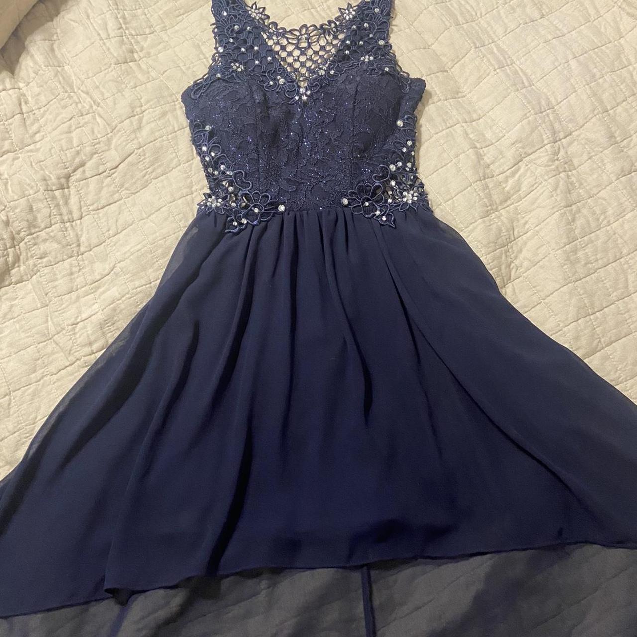 David s Bridal Navy blue formal Dress crochet. Depop