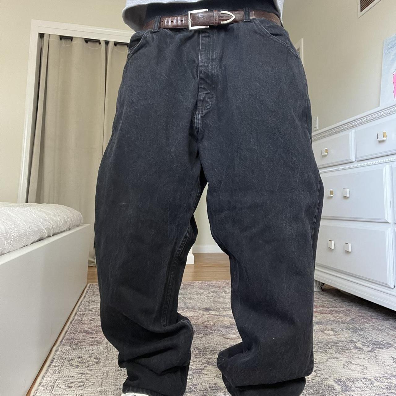 Y2K black baggy skater jeans Model 6’0, 165... - Depop