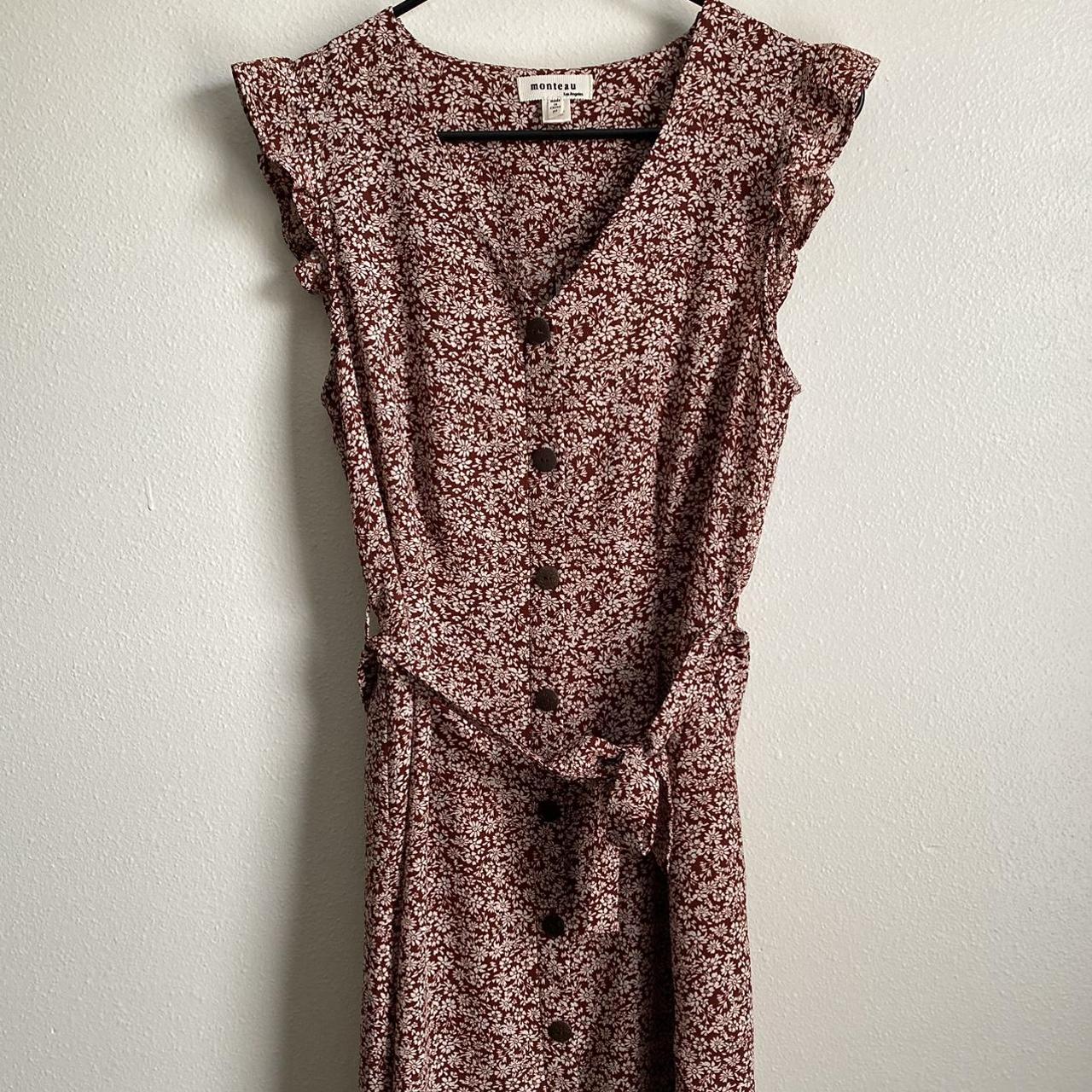 Monteau Womens Burgundy And White Dress Depop