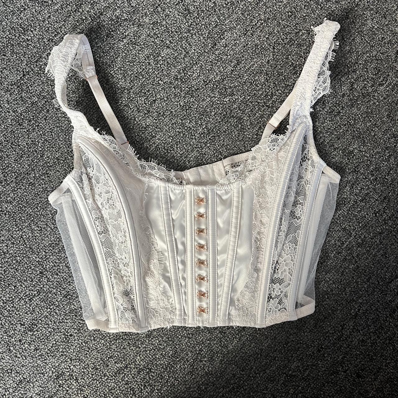 victoria's secret white lace corset top with velvet - Depop