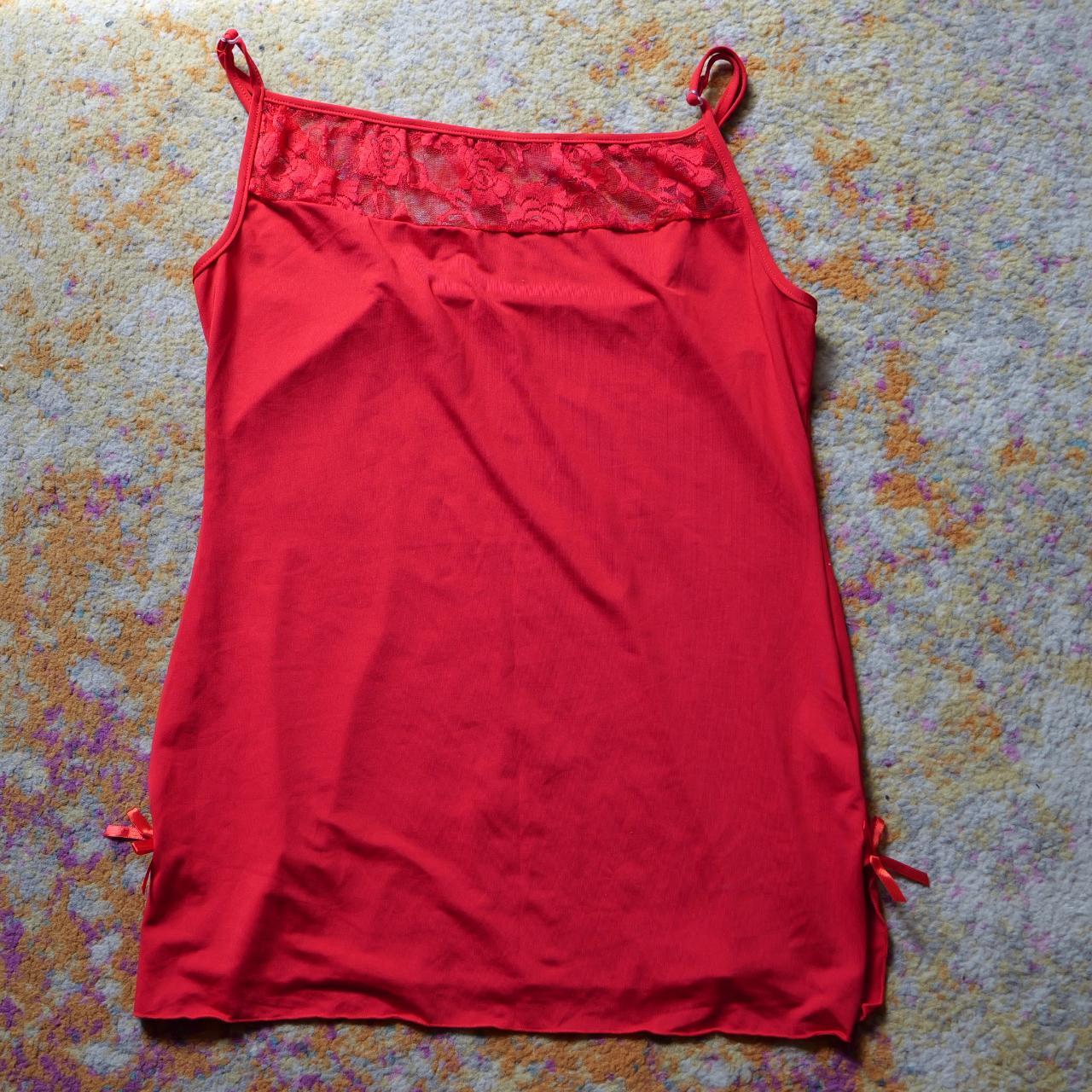 Red Baby-doll Lingerie with Split side, Lace and Bow... - Depop