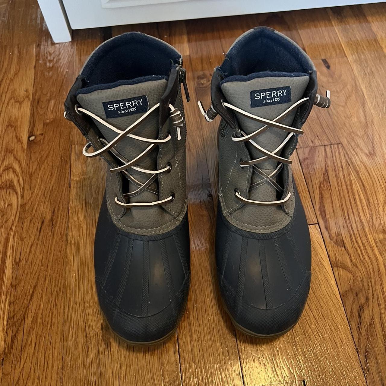 Grey and navy sperry duck boots best sale