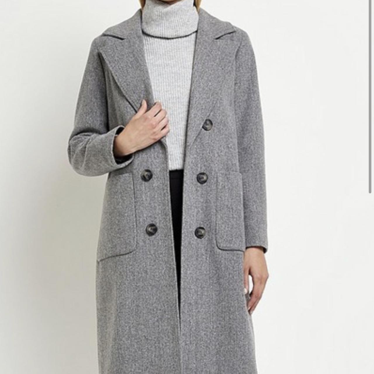 River Island Grey 2024 Longline Double Breasted Coat