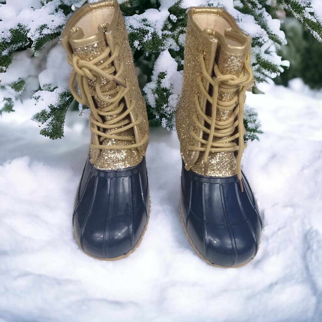 Sugar Women s Glitter Duck Boots Skipper Gold Navy. Depop