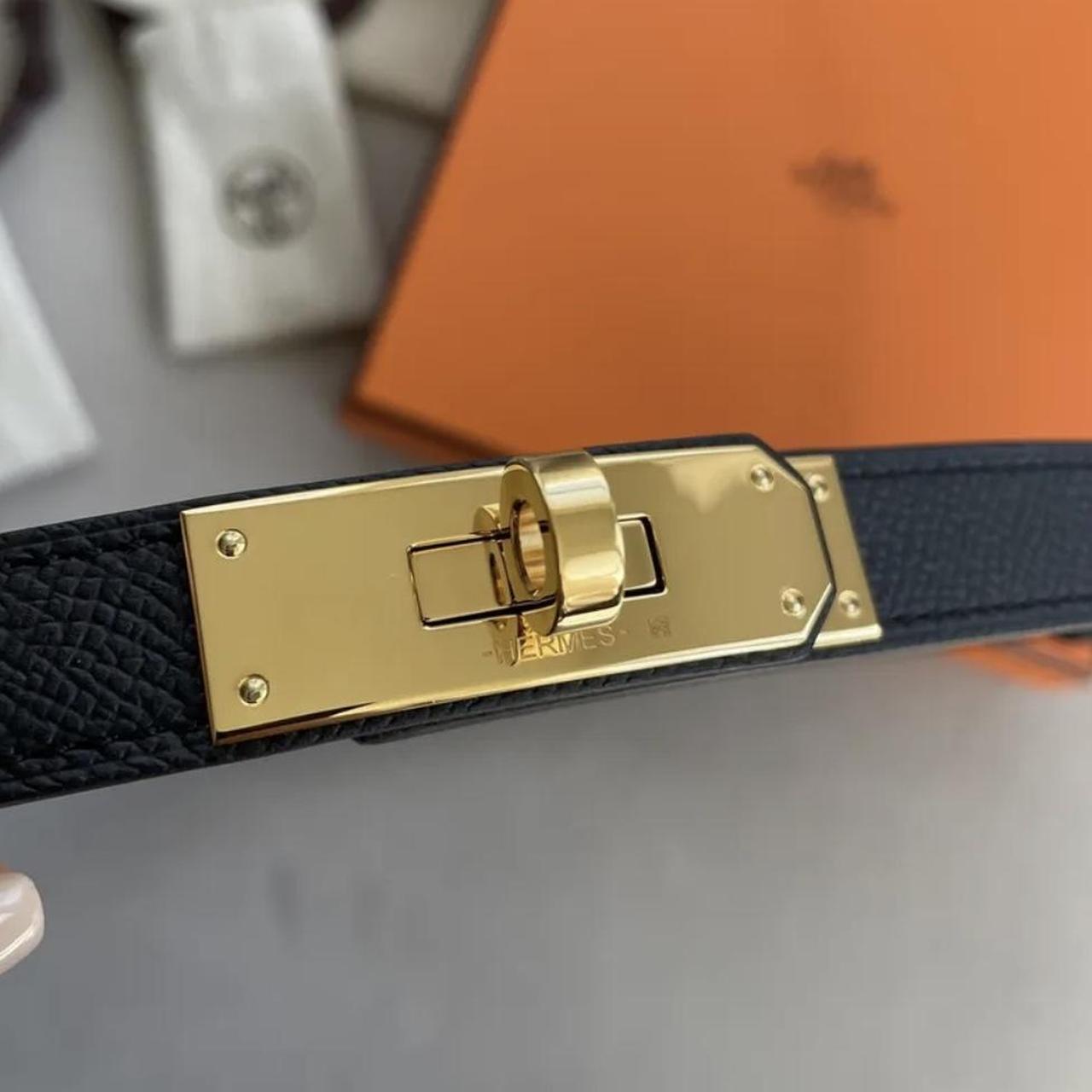 Hermes Women's Black and Gold Belt | Depop