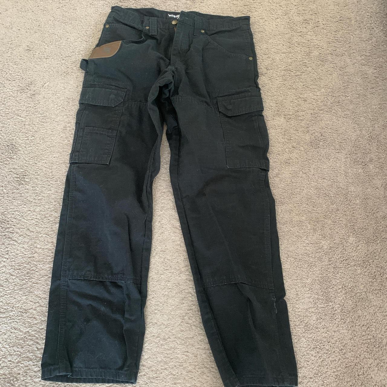 Black wrangler Riggs cargo pants, worn once... - Depop