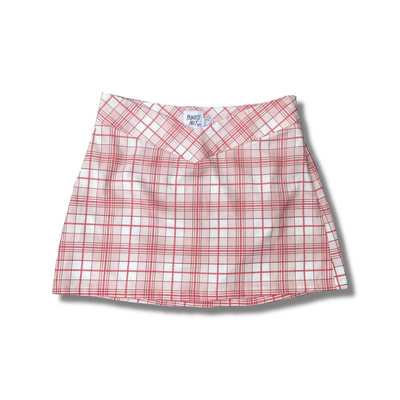 Y2k coquette pink plaid mini skirt from princess... - Depop