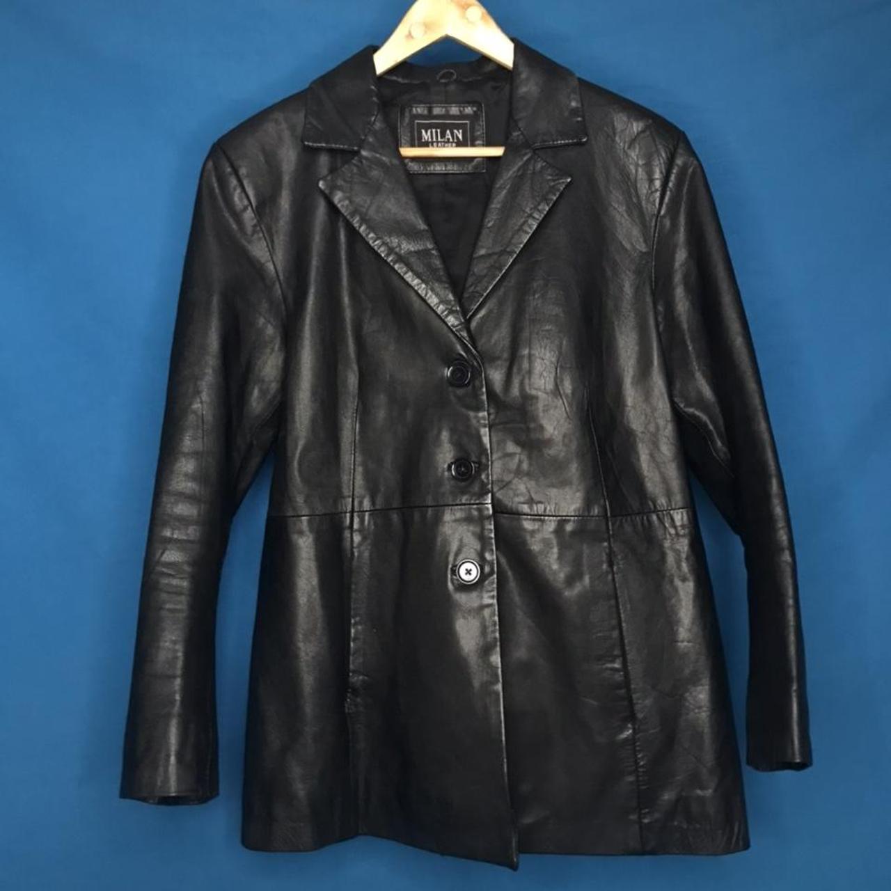 Vintage 90s Black Leather Coat Best fits a size... - Depop
