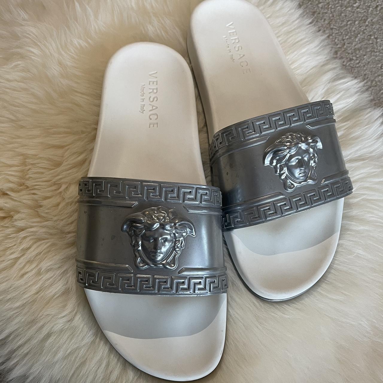 Versace on sale silver slides