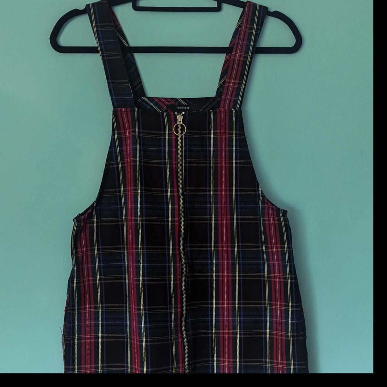 Forever 21 front zip pinafore plaid tartan zip