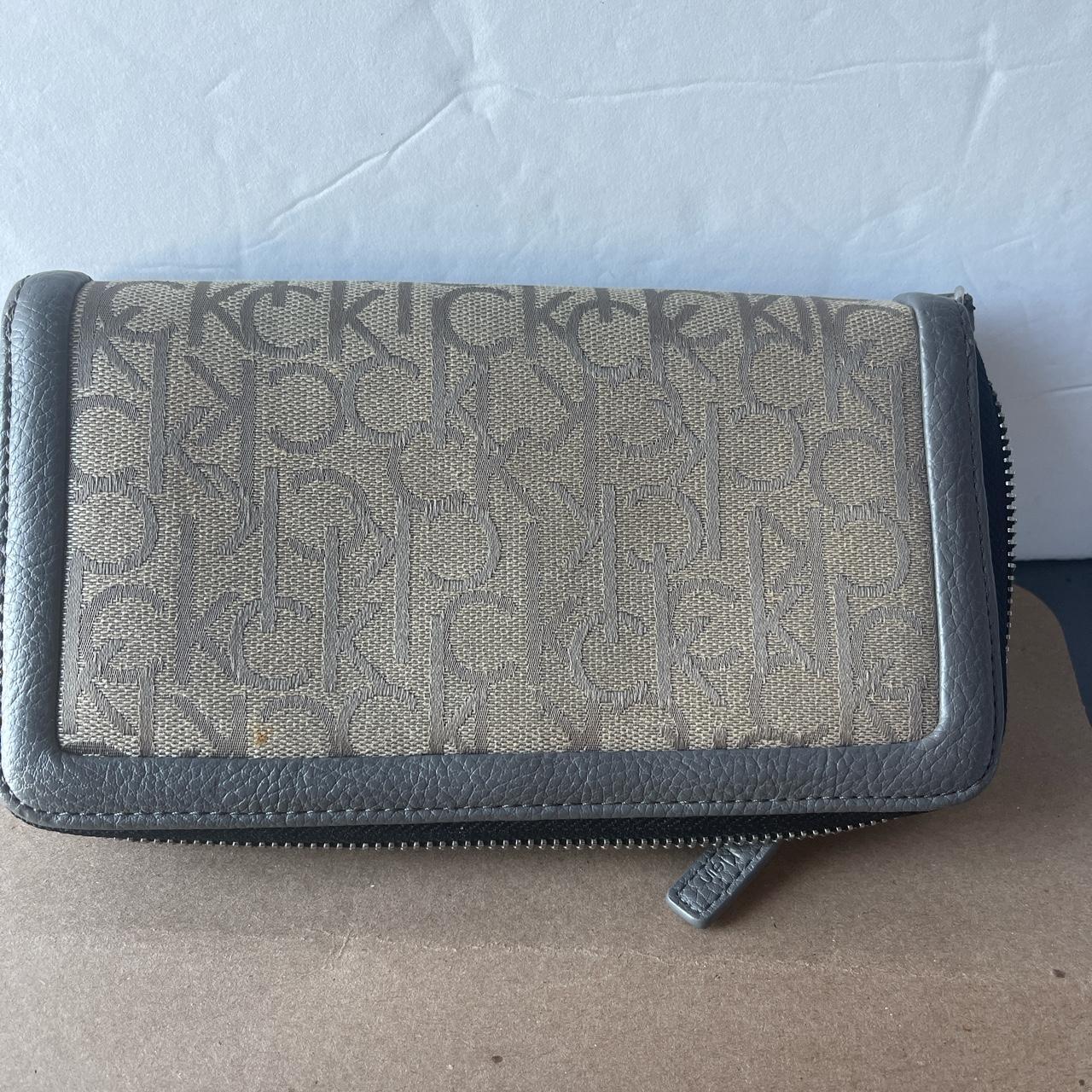 Calvin Klein Saffiano Leather Zip Wallet Beige Tan - Depop
