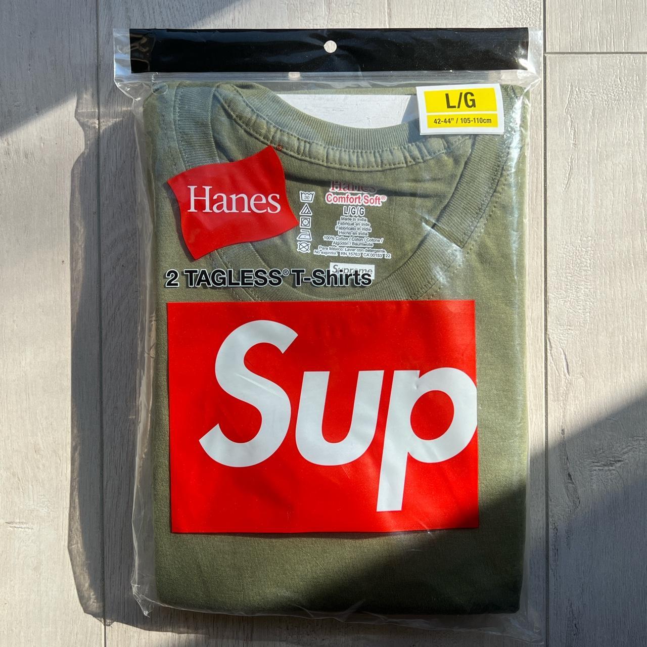 Supreme x Hanes tagless tees (2 pack) Color: Olive... - Depop