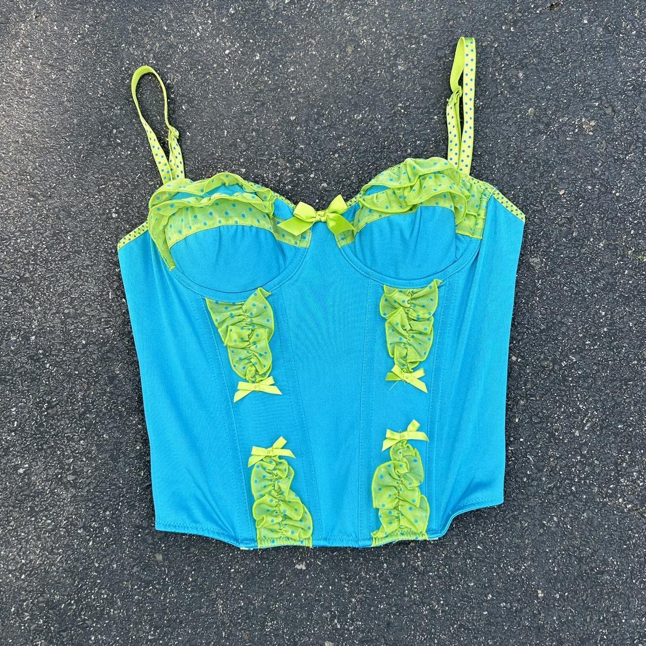 Y2K Victoria’s secret Corset blue with yellow... Depop